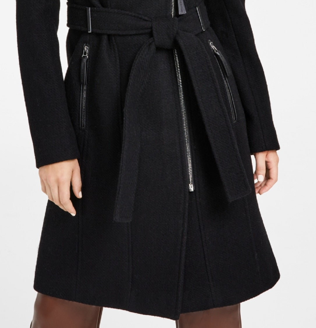 Calvin Klein Casaco feminino com cinto, preto, tamanho GG