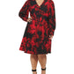 Vestido Calvin Klein Feminino Scuba Crepe Floral Manga Longa Gola V Vermelho Tamanho 18W