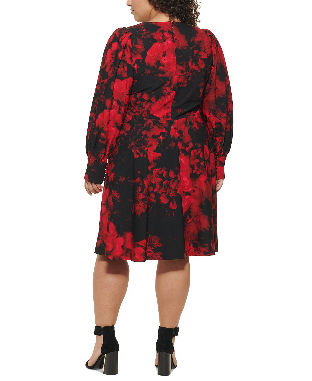 Vestido Calvin Klein Feminino Scuba Crepe Floral Manga Longa Gola V Vermelho Tamanho 18W