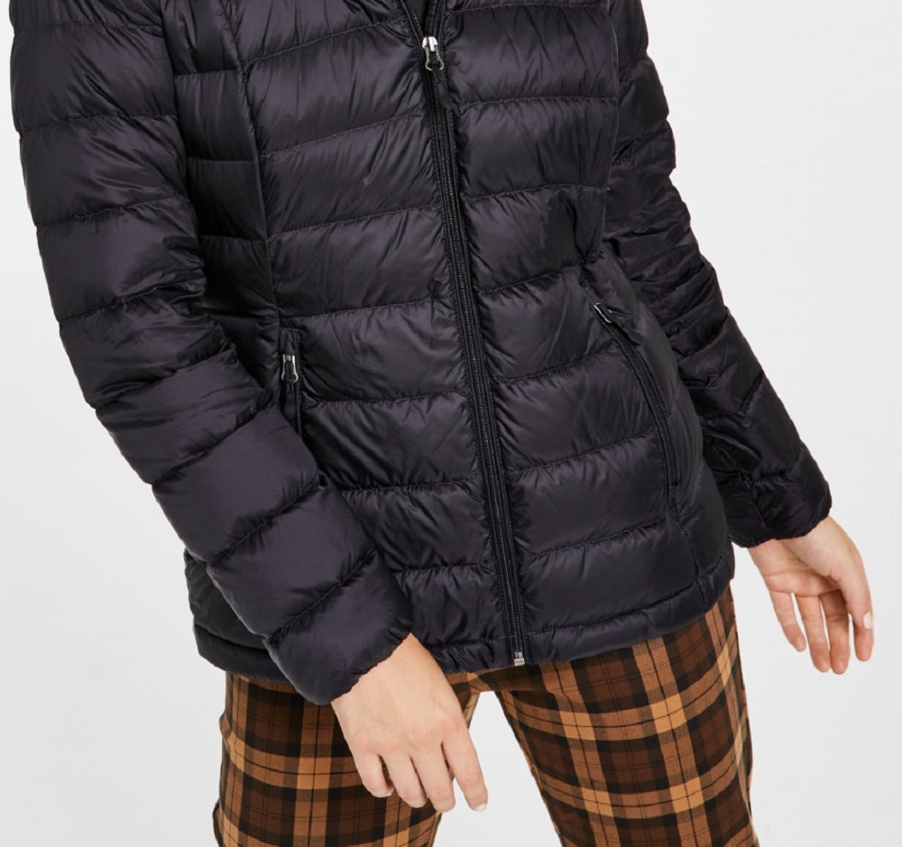 Casaco feminino Charter Club com capuz e plumas, preto, tamanho XX-S