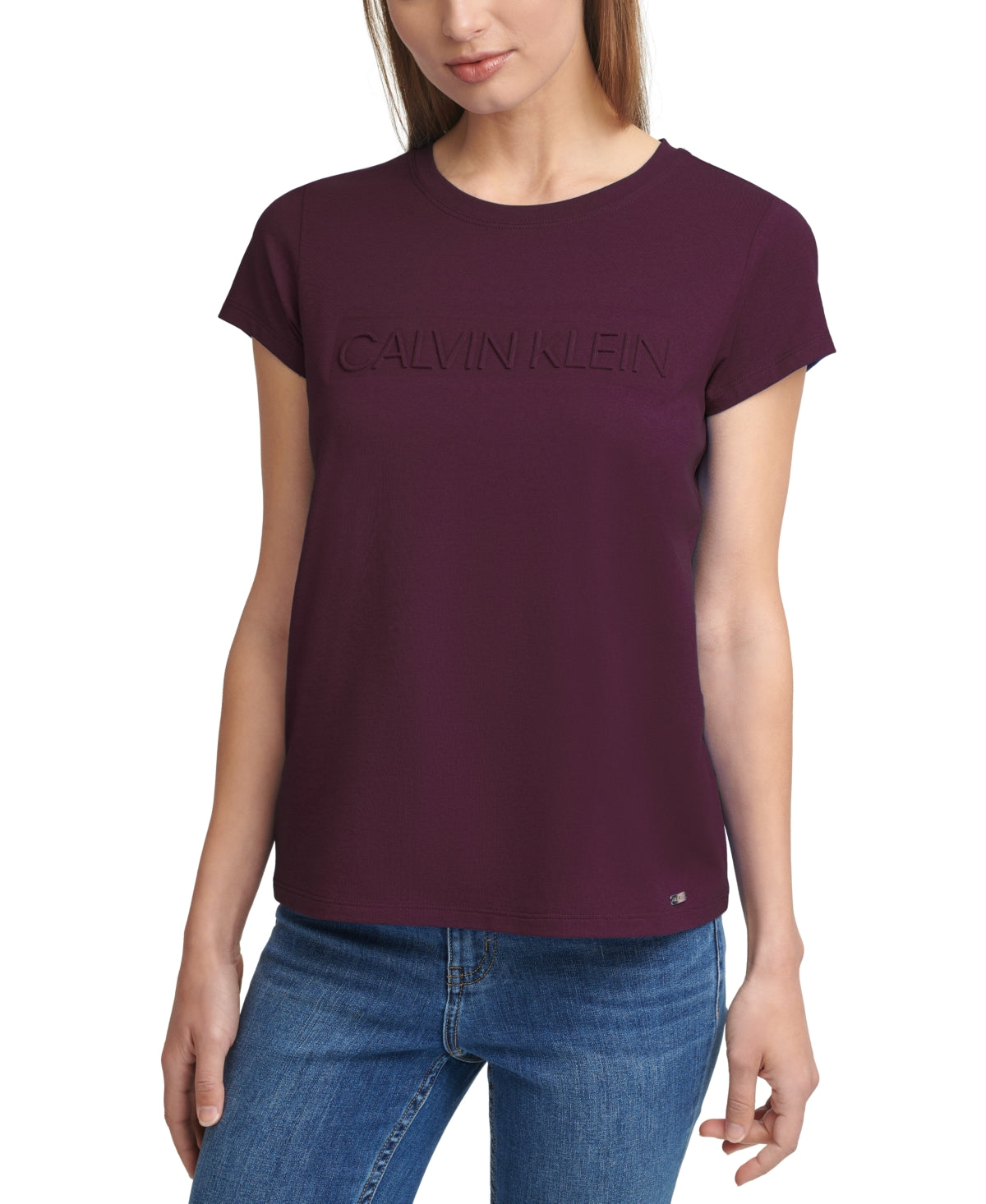 Camiseta Calvin Klein Feminina Manga Curta com Logotipo Roxa Tamanho XS