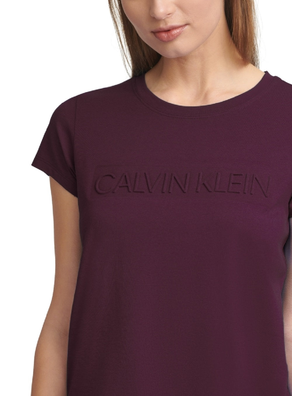 Camiseta Calvin Klein Feminina Manga Curta com Logotipo Roxa Tamanho XS