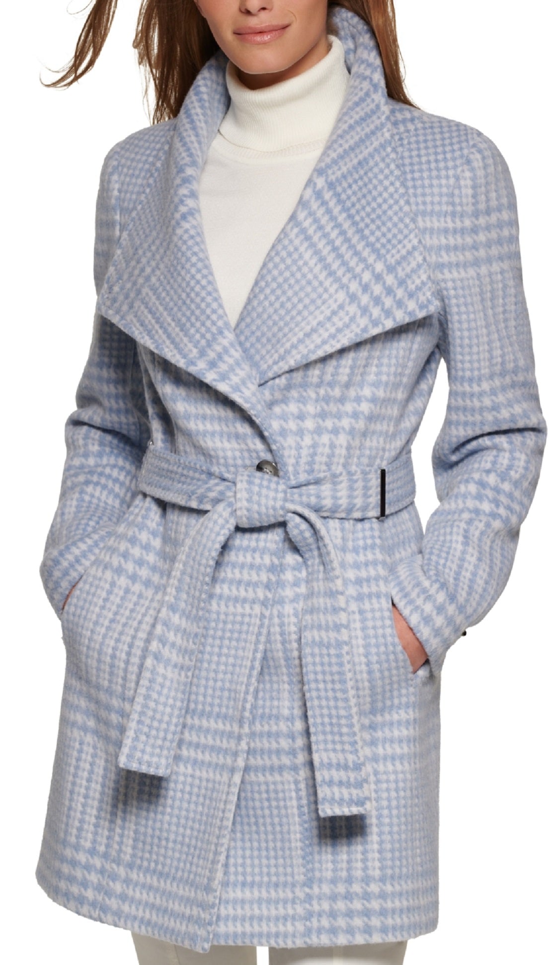 Calvin Klein Casaco Feminino Assimétrico com Cinto Azul Tamanho M