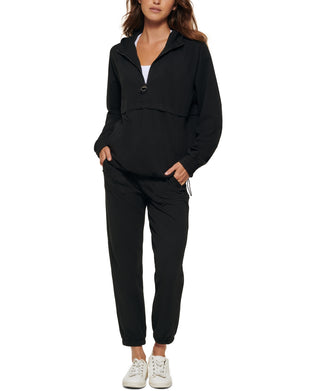 Calvin Klein Moletom Feminino com Capuz e Zíper 1/2 Tingido na Cor Preto Tamanho X-G