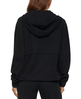 Calvin Klein Moletom Feminino com Capuz e Zíper 1/2 Tingido na Cor Preto Tamanho X-G