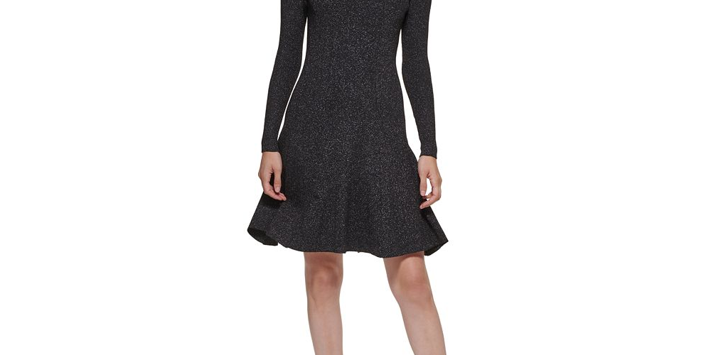 calvin-klein-womens-mock-neck-sweater-dress-black-size-medium