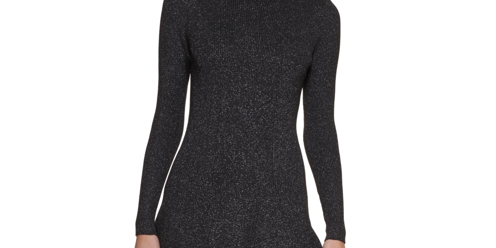 calvin-klein-womens-mock-neck-sweater-dress-black-size-medium