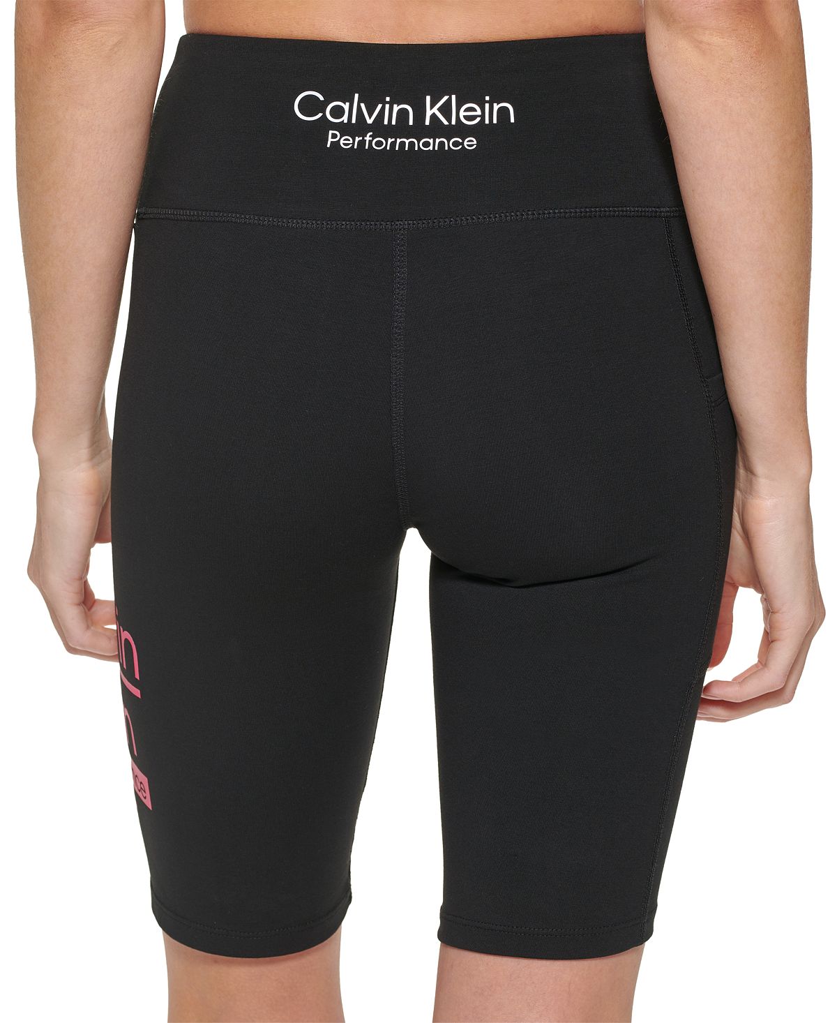 Calvin Klein Shorts Biker Feminino Cintura Alta com Logo Dividido Rosa Tamanho Grande