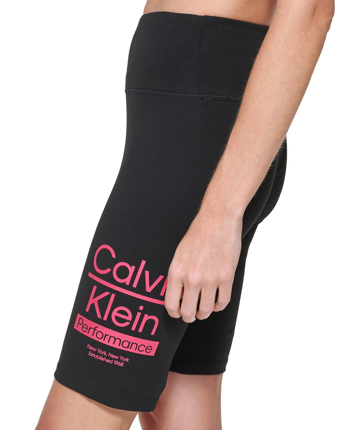 Calvin Klein Shorts Biker Feminino Cintura Alta com Logo Dividido Rosa Tamanho Grande