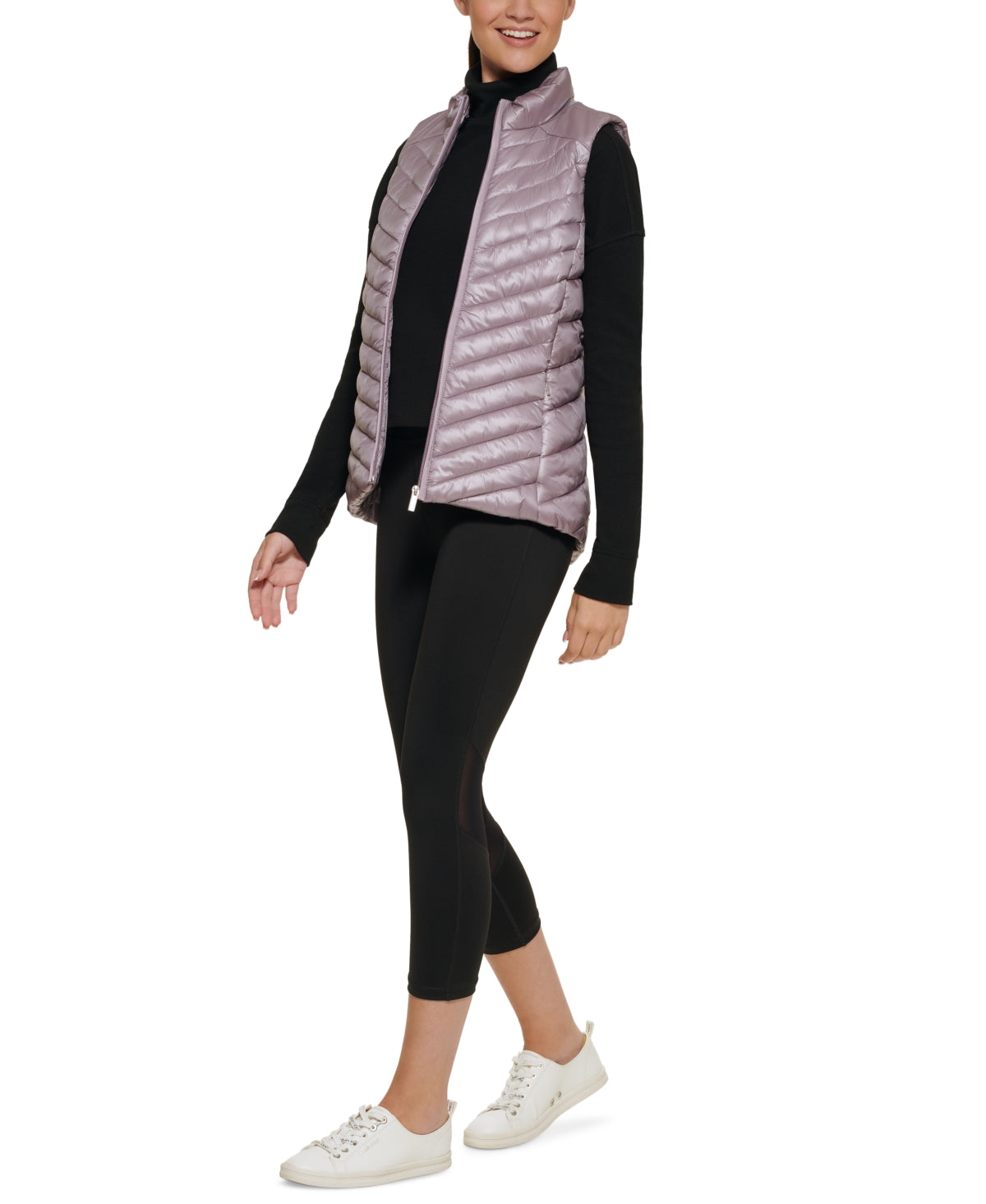 Calvin Klein Colete Acolchoado Diagonal Feminino Roxo Tamanho Médio