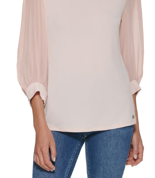 Blusa Calvin Klein Feminina Manga 3/4 Chiffon Rosa Tamanho X-G