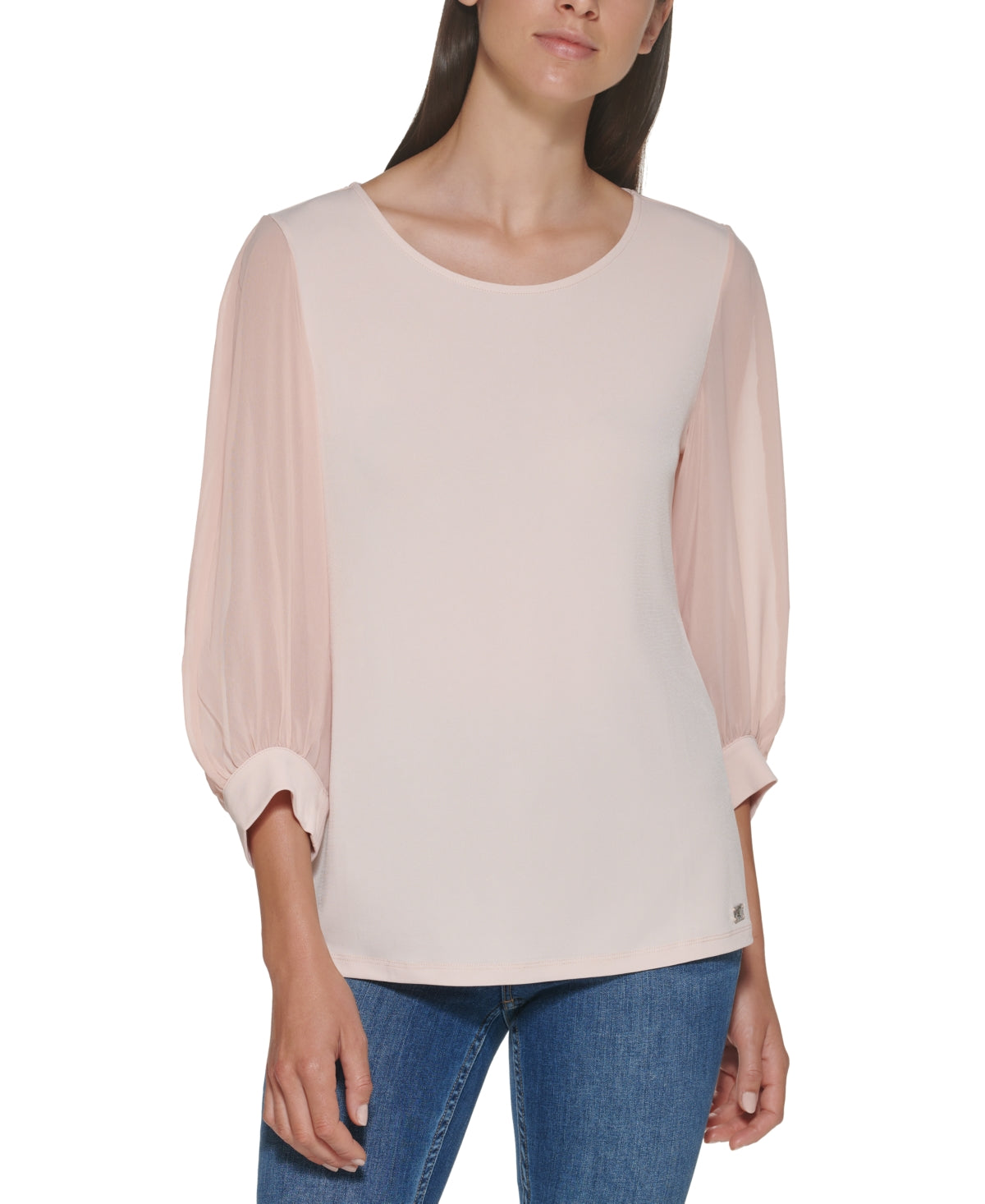 Blusa Calvin Klein Feminina Manga 3/4 Chiffon Rosa Tamanho X-G