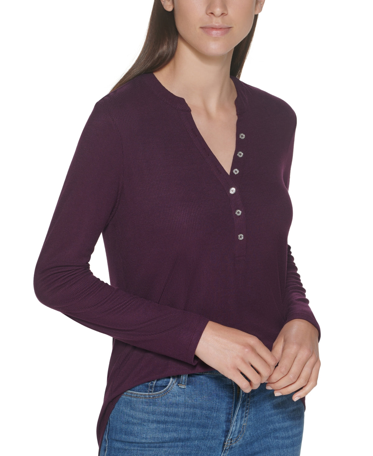 Calvin Klein Manga Longa Henley Roxo Tamanho X-G