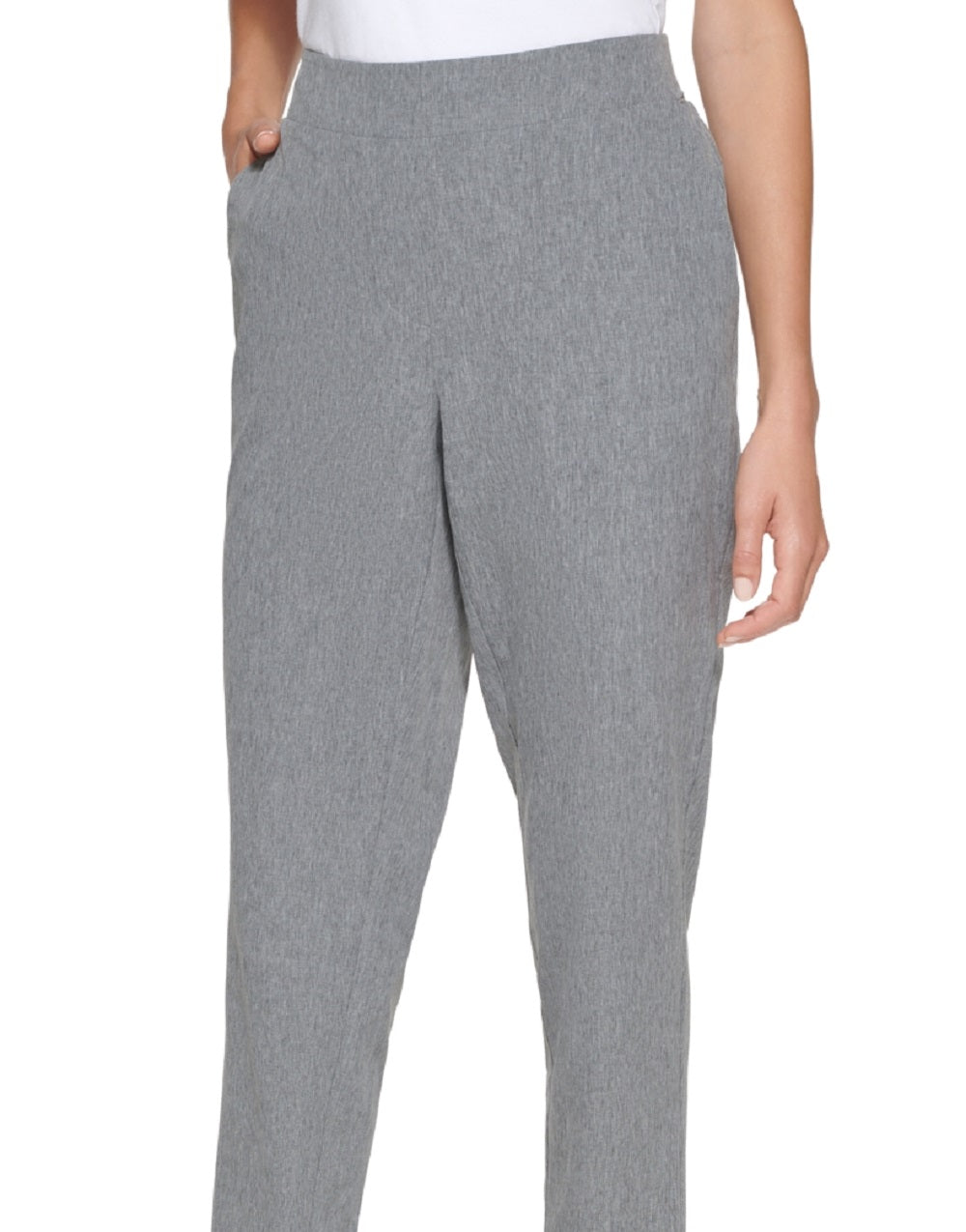 Calça social feminina Calvin Klein com elástico nas costas e cintura alta, cinza, tamanho médio