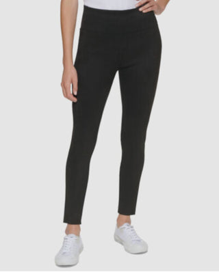 Calvin Klein Women's Stretch Fitted Faux Suede Front Pull On Style Straight Leg Pants Black Size X-Large