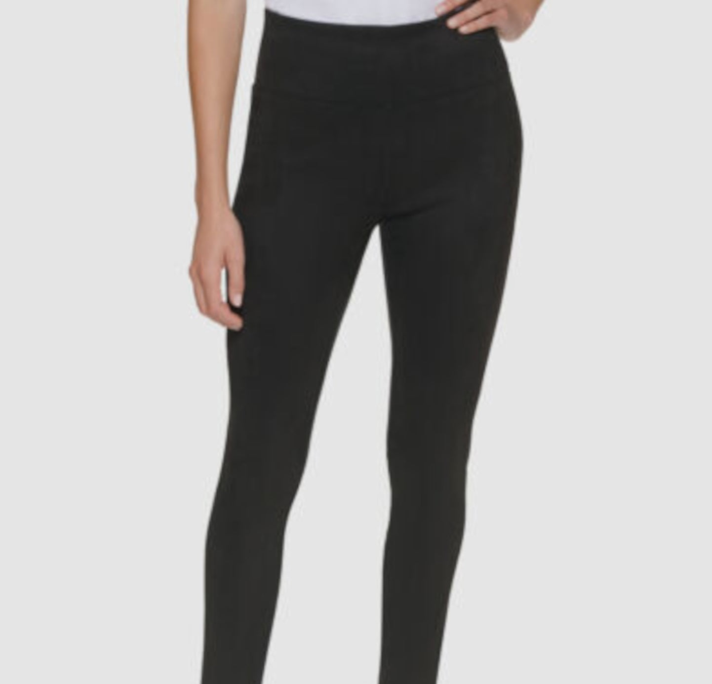 Calça feminina Calvin Klein com ajuste elástico e camurça sintética, estilo reto, preta, tamanho extragrande