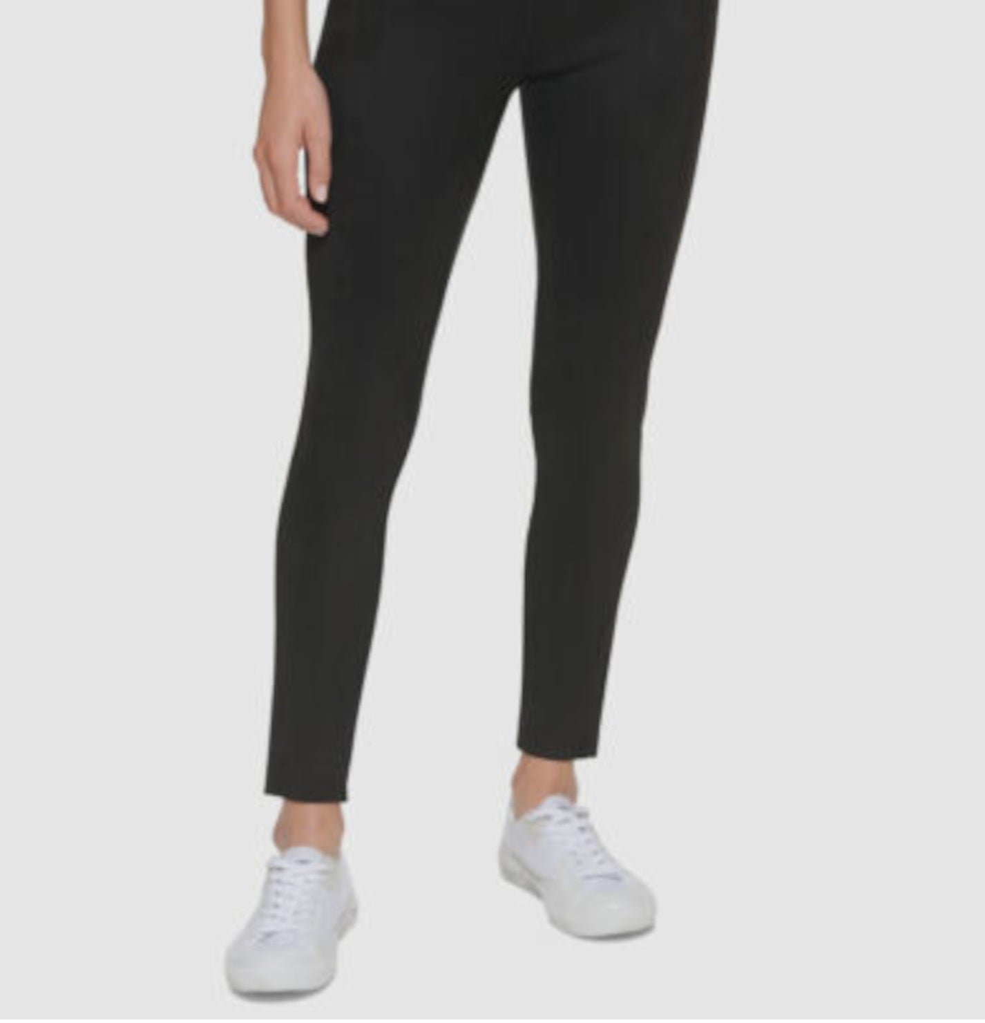 Calça feminina Calvin Klein com ajuste elástico e camurça sintética, estilo reto, preta, tamanho extragrande