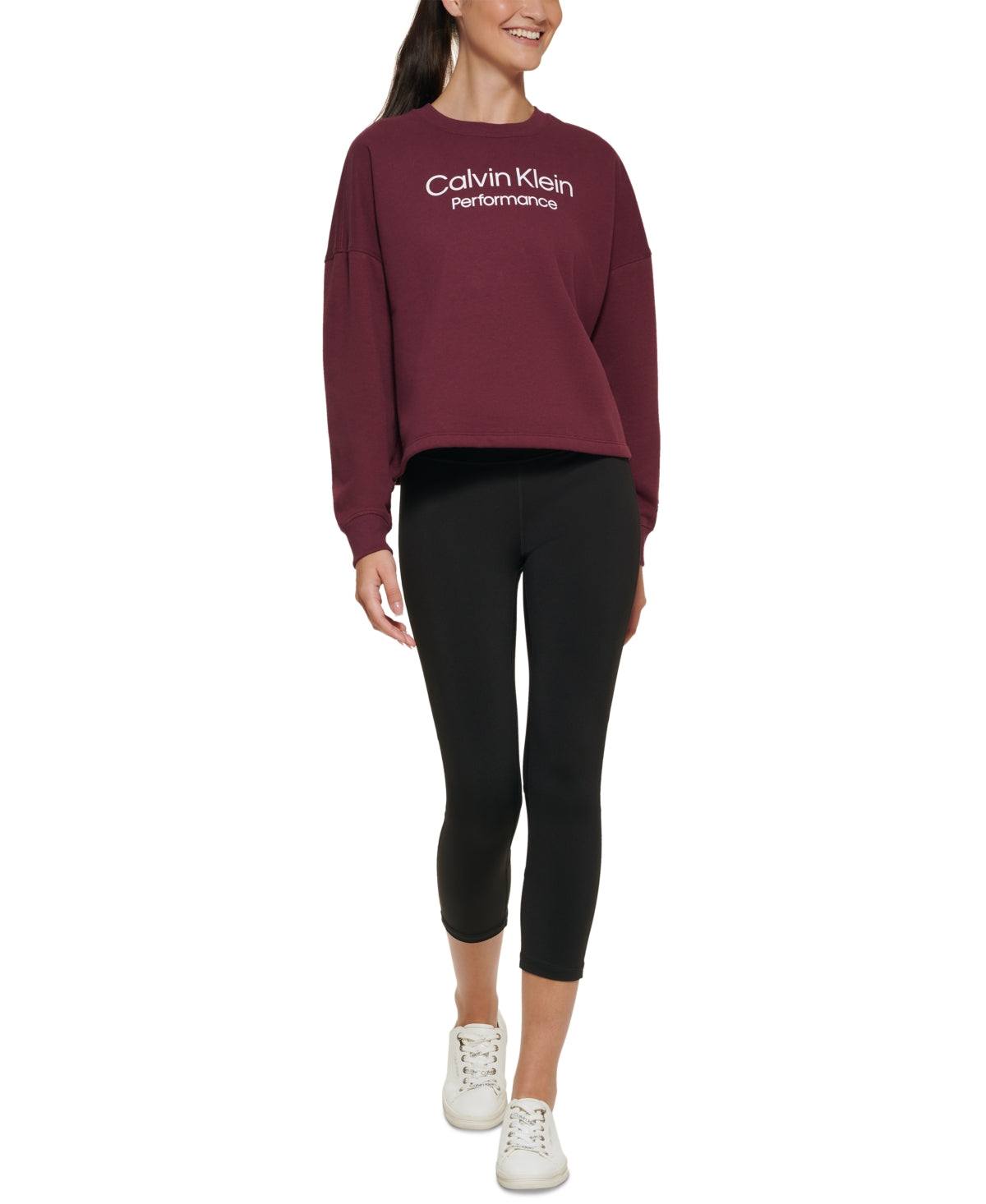 Calvin Klein Blusa Cropped Feminina com Logo Stacked Vermelha Tamanho P