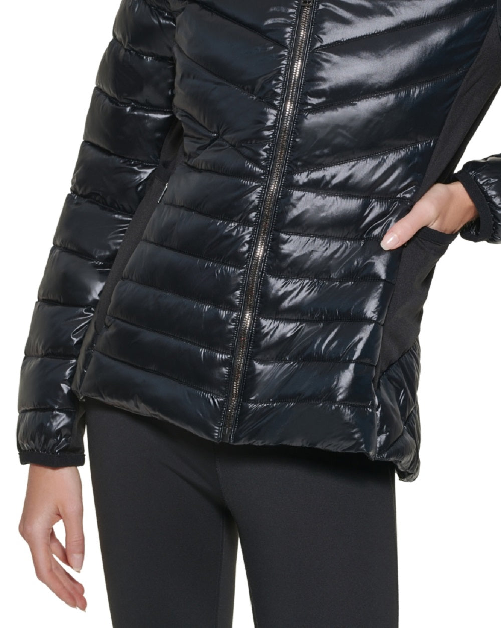Casaco acolchoado com capuz Calvin Klein feminino, preto, tamanho pequeno