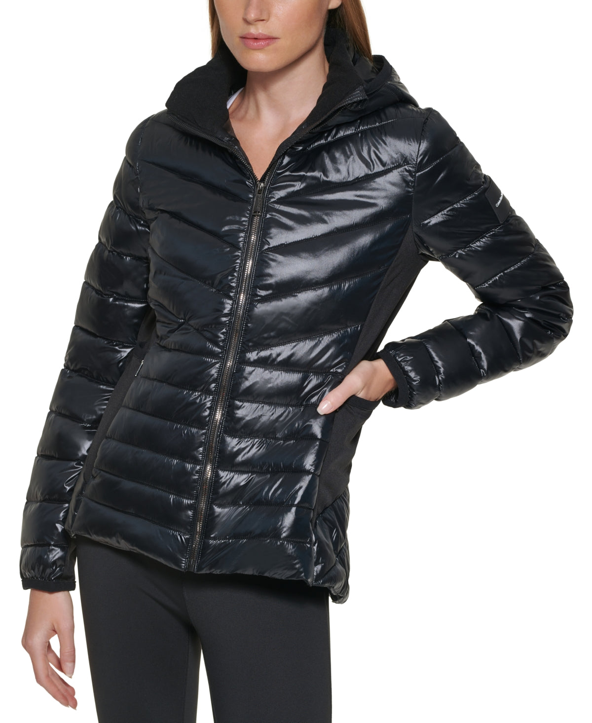 Casaco acolchoado com capuz Calvin Klein feminino, preto, tamanho pequeno