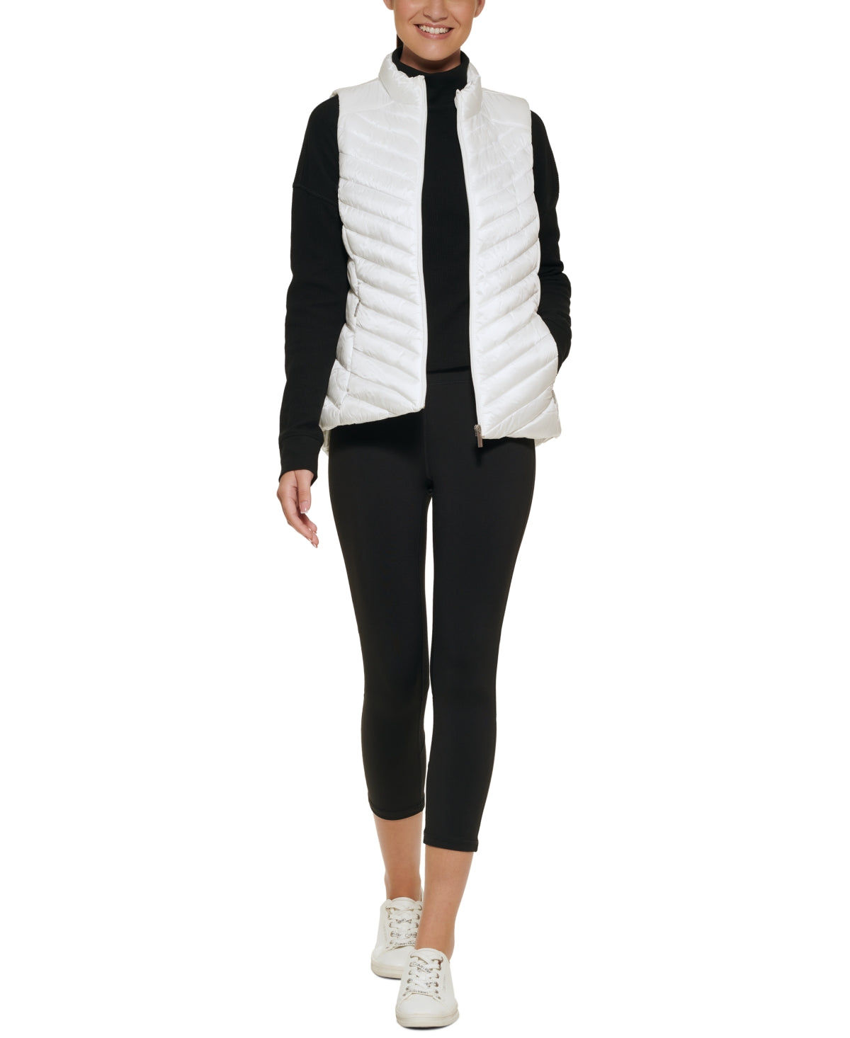 Calvin Klein Colete Acolchoado Diagonal Feminino Branco Tamanho X-G