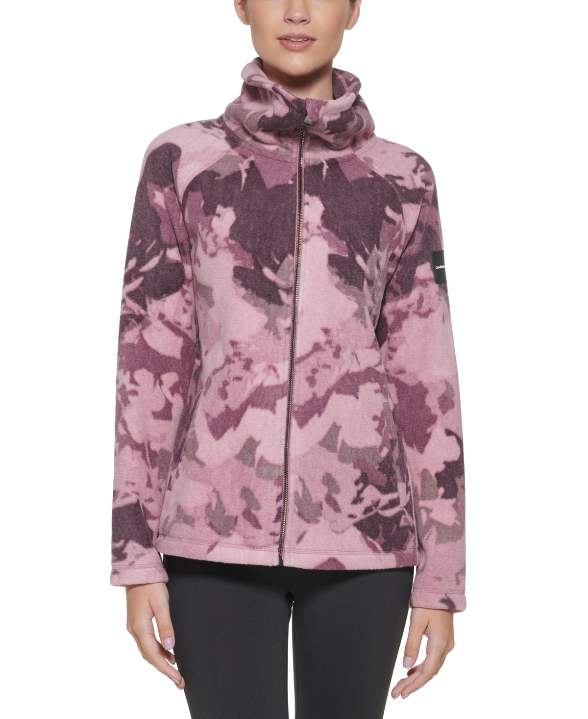 Calvin Klein Moletom Feminino Gola Falsa com Zíper Marrom Tamanho Grande