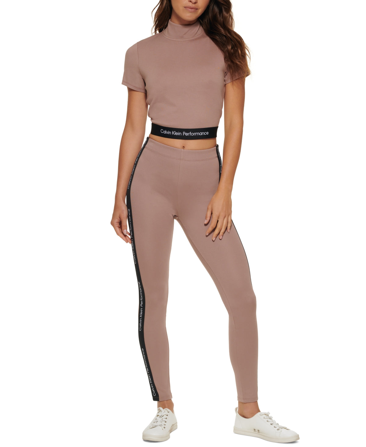 Calça legging feminina Calvin Klein com logo minimalista e cintura alta, rosa, tamanho GG