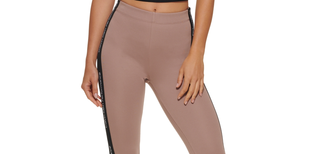 Calça legging feminina Calvin Klein com logo minimalista e cintura alta, rosa, tamanho GG