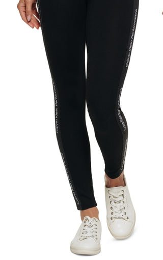 Calça legging feminina Calvin Klein com logo minimalista e cintura alta, preta, tamanho grande