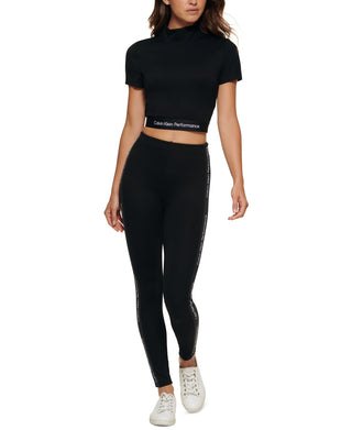 Calça legging feminina Calvin Klein com logo minimalista e cintura alta, preta, tamanho grande