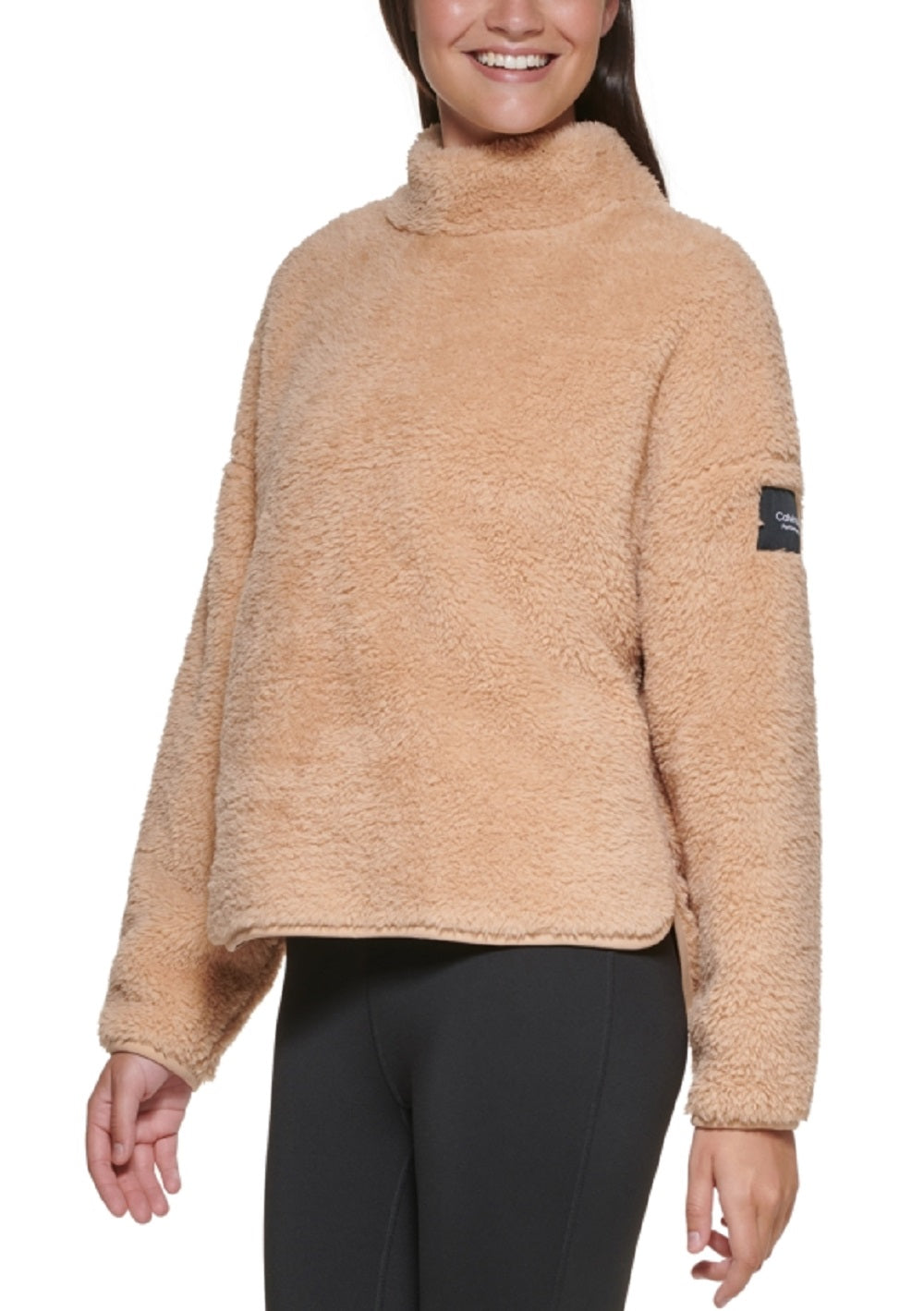 Blusa feminina Calvin Klein com gola falsa marrom, tamanho médio