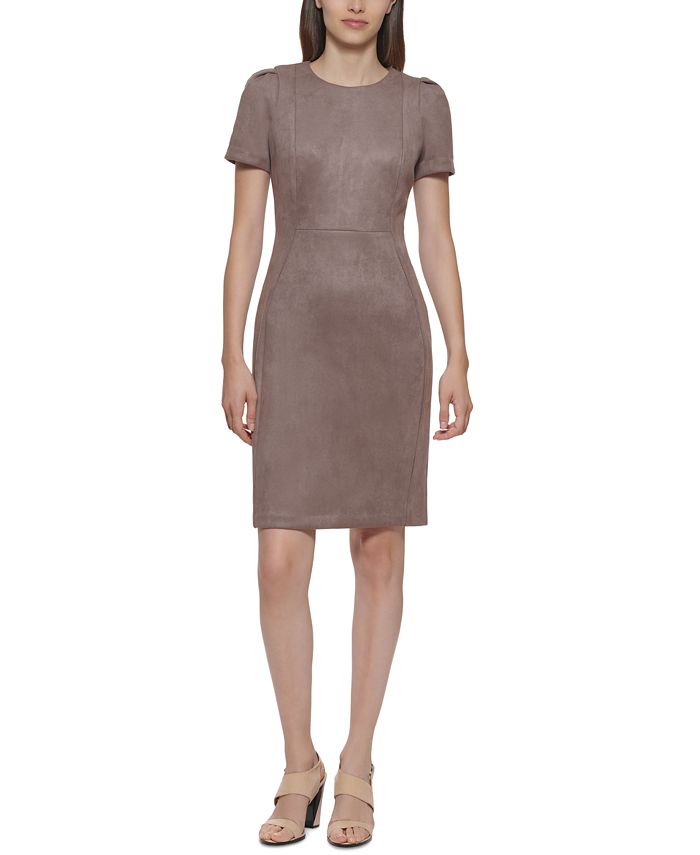 Vestido curto de camurça Scuba da Calvin Klein feminino, marrom, tamanho 12