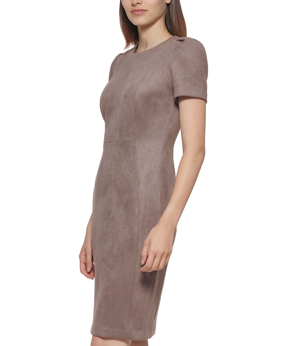 Vestido curto de camurça Scuba da Calvin Klein feminino, marrom, tamanho 12