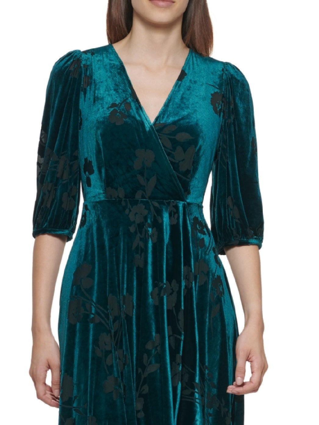 Vestido de veludo com estampa floral Calvin Klein feminino, verde, tamanho 8P