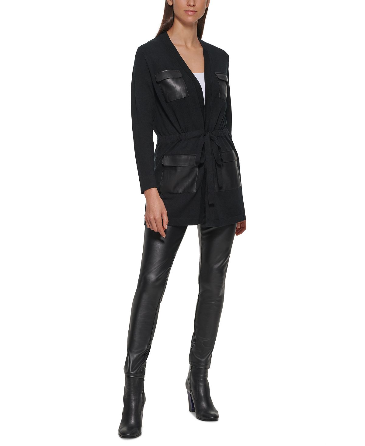 Suéter Calvin Klein Feminino com Bolso em Couro Sintético Preto Tamanho Grande