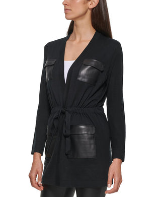 Suéter Calvin Klein Feminino com Bolso em Couro Sintético Preto Tamanho Grande