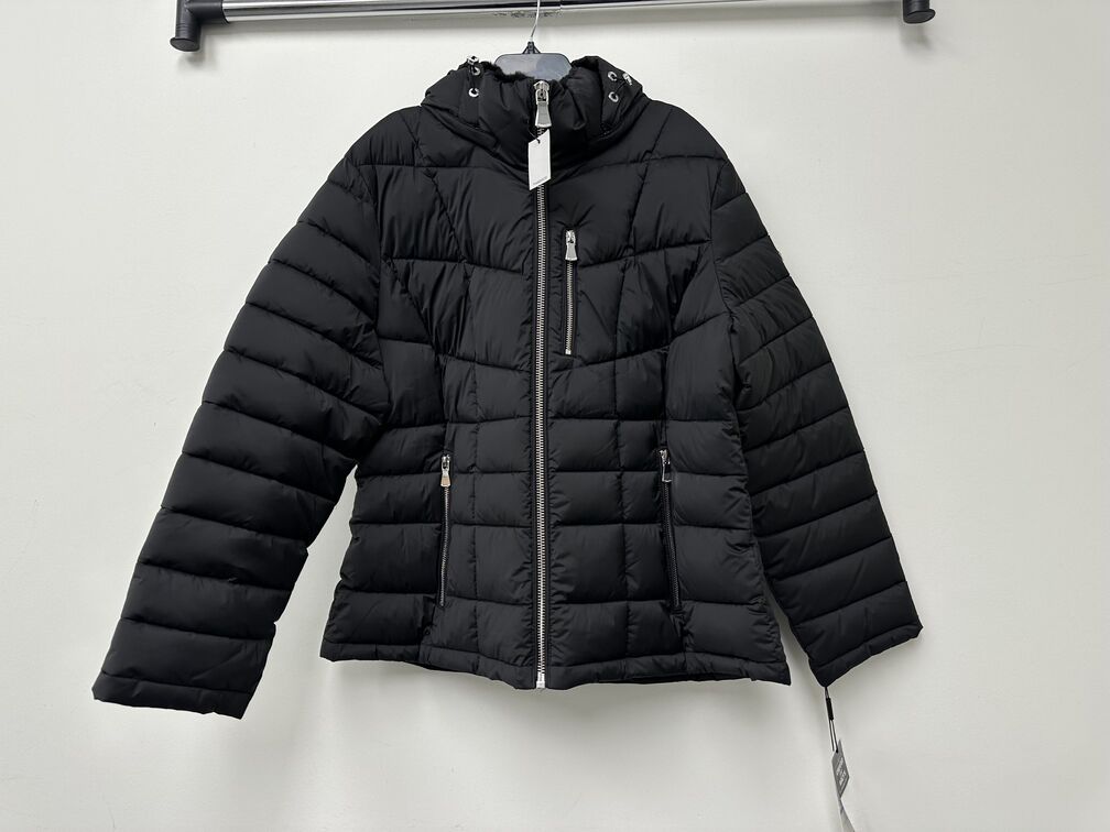 Calvin Klein Casaco Puffer Feminino Petite Cozy-Lined com Capuz Preto Tamanho Petite XL