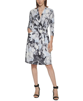Calvin Klein Women's Floral Print A Line Dress Gray Size 14