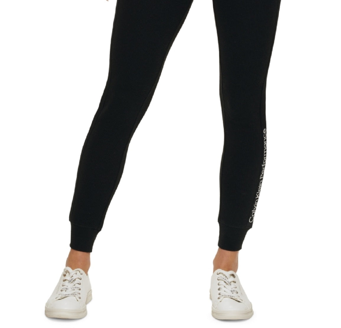 Calça legging térmica feminina Calvin Klein com logo e cintura alta, preta, tamanho pequeno