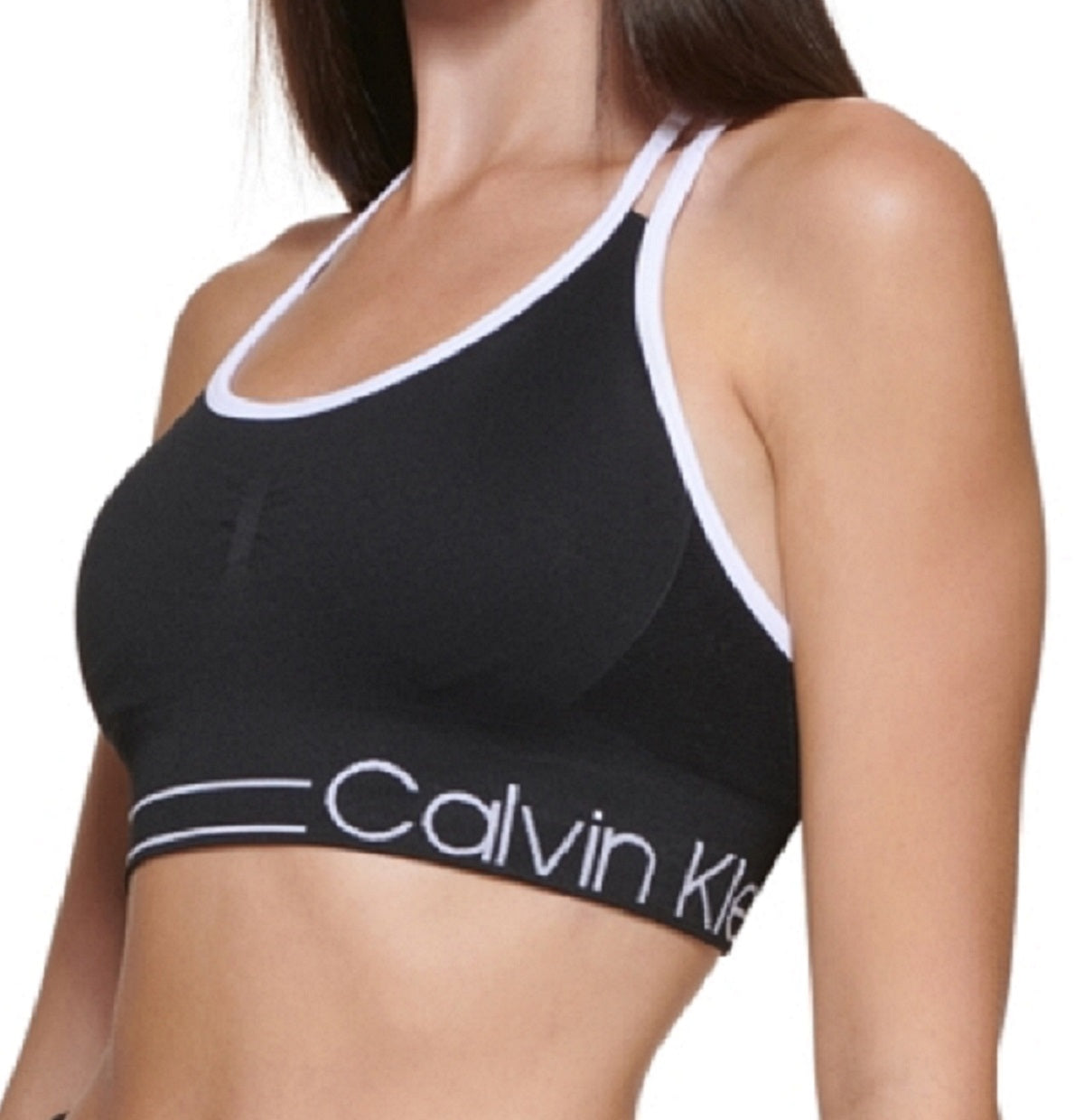 Sutiã esportivo feminino Calvin Klein com alças nas costas, preto, tamanho médio
