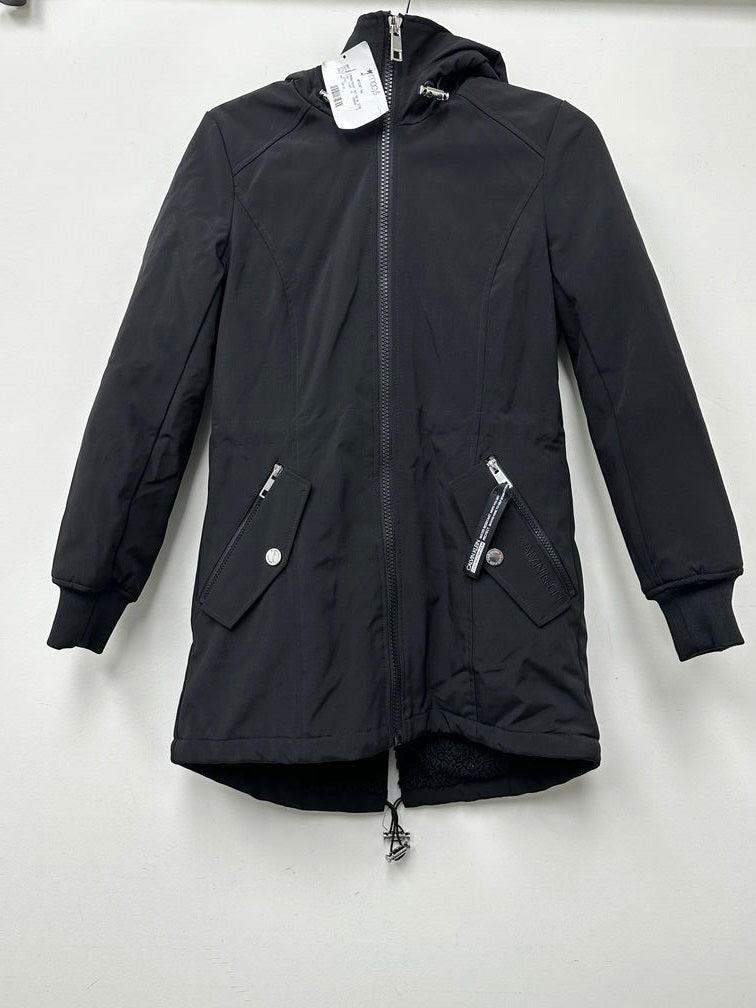 Calvin Klein Feminino Petite Fleece-Forrado Anorak com Capuz Capa de Chuva Preta Tamanho Petite XXS