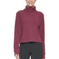 Suéter curto Calvin Klein feminino com gola alta canelada, roxo, tamanho GG