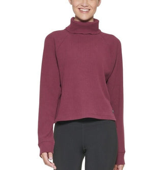 Suéter curto Calvin Klein feminino com gola alta canelada, roxo, tamanho GG