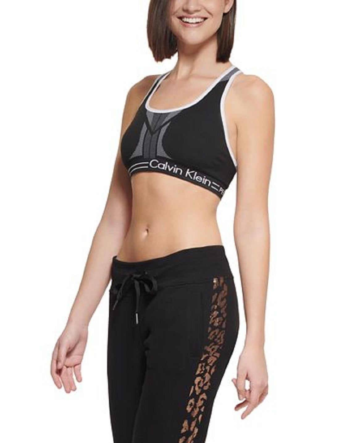 Calça jogger feminina Calvin Klein com estampa animal, preta, tamanho médio
