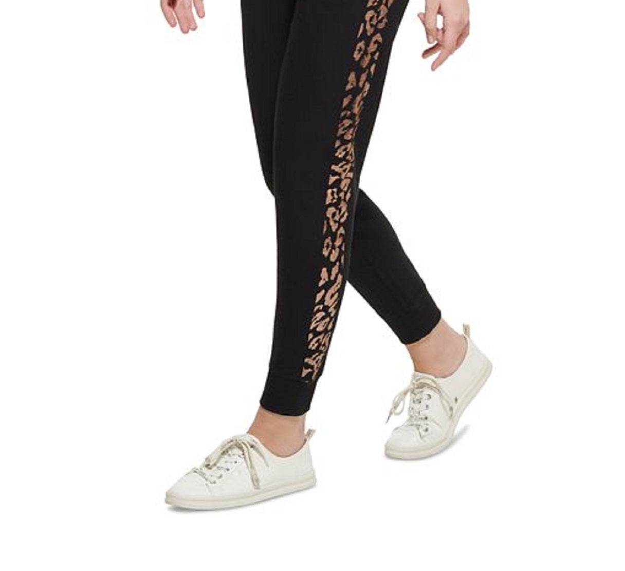 Calça jogger feminina Calvin Klein com estampa animal, preta, tamanho médio