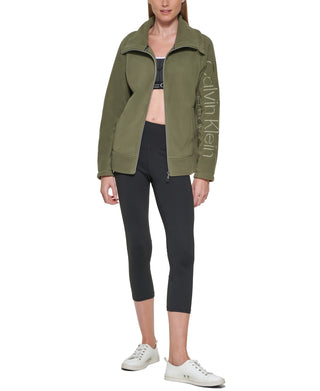 Jaqueta feminina Calvin Klein de lã com gola falsa, verde, tamanho médio