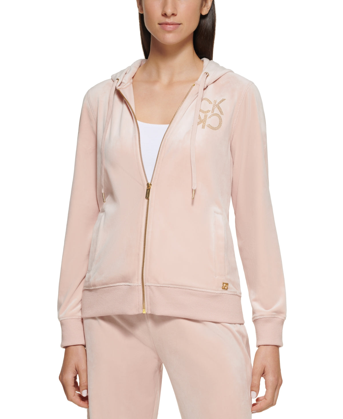 Calvin Klein Velour Comfy Hoodie Feminino Rosa Tamanho X-G