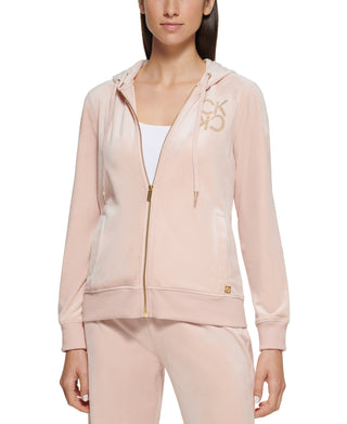 Calvin Klein Women's Velour Comfy Hoodie Pink Size X-Large