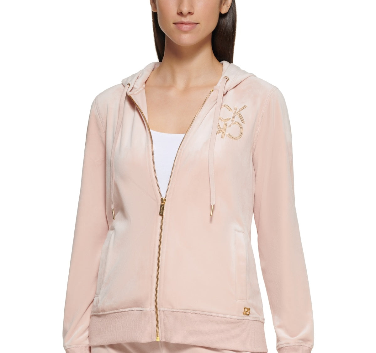 Calvin Klein Velour Comfy Hoodie Feminino Rosa Tamanho X-G