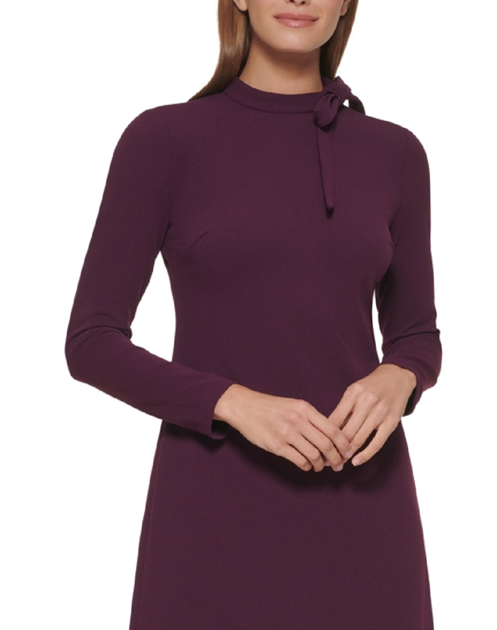 Vestido Calvin Klein Feminino de Crepe com Decote Amarrado e Manga Curta Roxo Tamanho 14